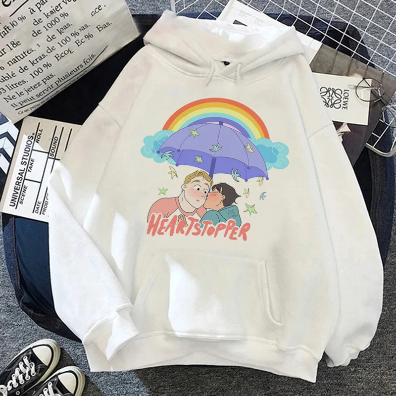 Nick and Charlie Heartstopper Hoodies Women\'s Romance Cartoon Rainbow Fleece Streetwear Fashion Sweatshirts Unisex Top Clothing