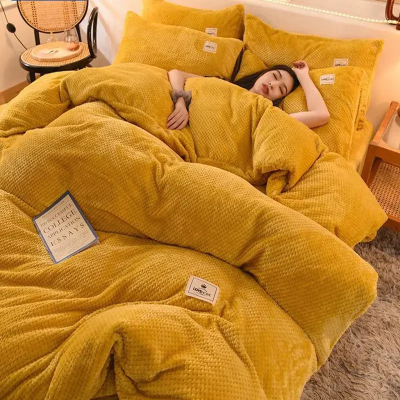 4 Piece Velvet Extra Thick  Bedding Set Quilt Cover Sheet Pillowcase Home Textile Comfortable Healthy Fabric AB Side  Bed Cover