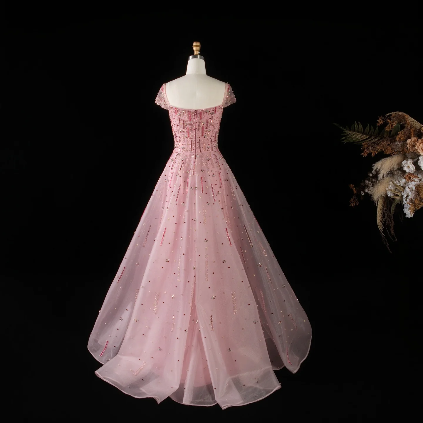 Sharon Said Dubai Elegantes Luxuriöses Rosa Schulterfreies Abendkleid mit Perlenstickerei A-Linie Damen Hochzeitsfeierkleider 2026 SS226 Maßanfertigung – Detail 11