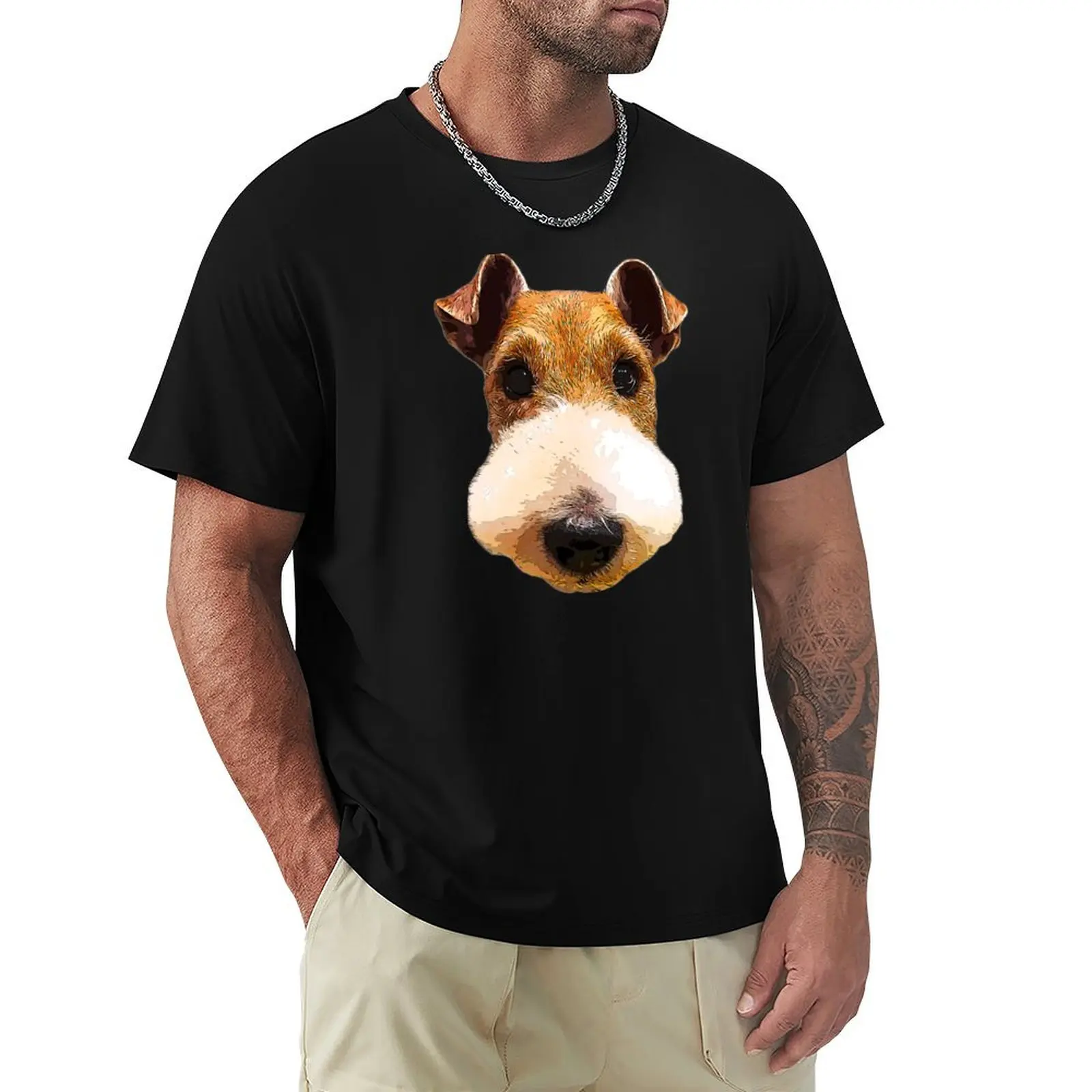 

Wire Fox Terrier Cute Puppy Dog Face T-Shirt Everyday Wear Basic Short Sleeve Top