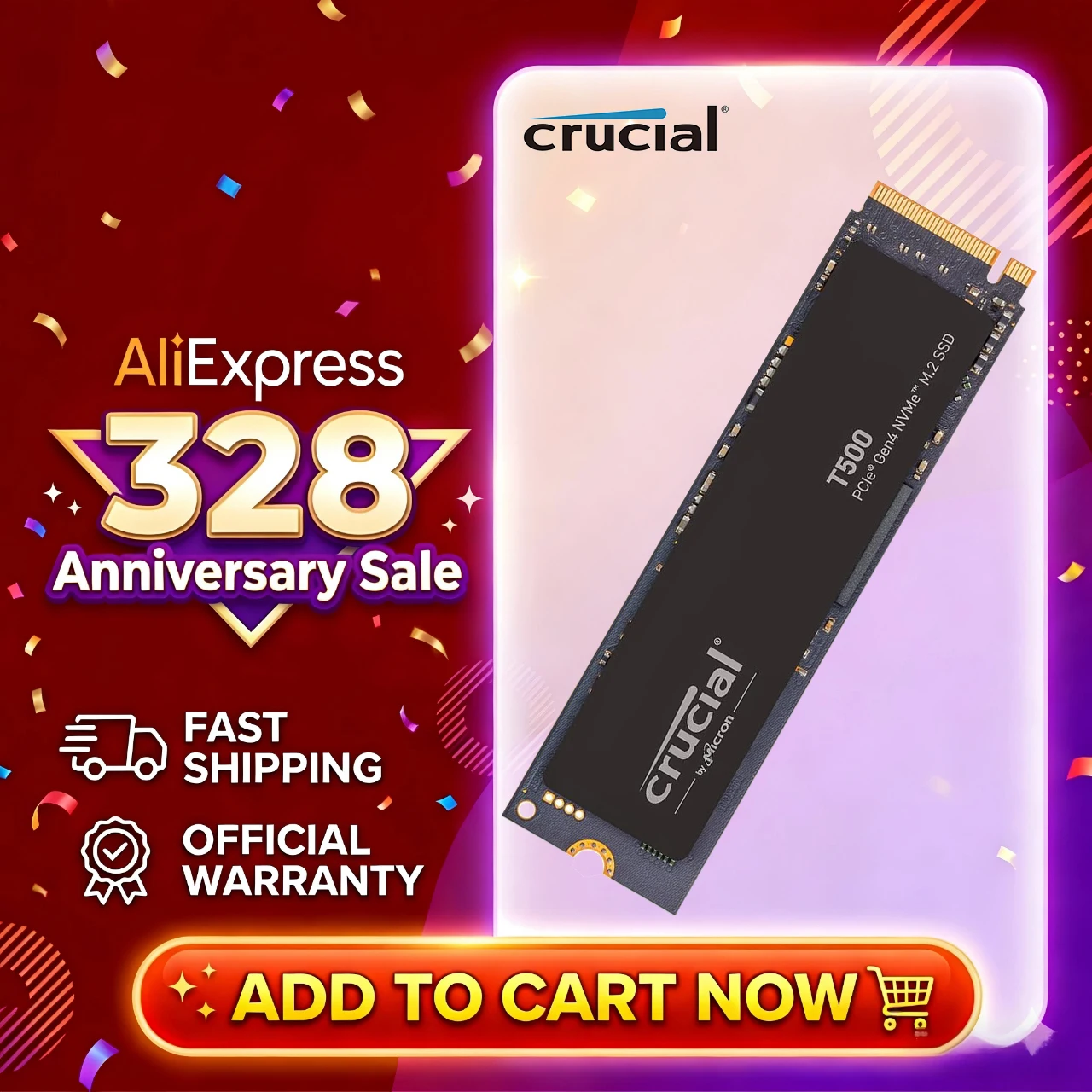 

Crucial T500 500GB 1TB Gen4 NVMe M.2 Internal Gaming SSD, Up to 7300MB/s, Laptop & Desktop ,NEW and Original(OEM Package)