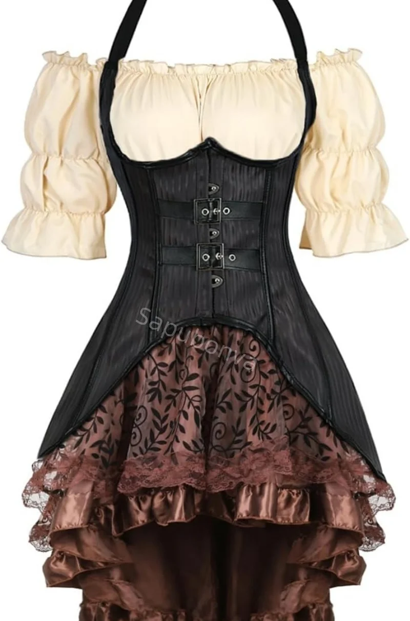 Corset Dress Pirate Set 3 Set Costume Woman Role Playt Fancy Vintage Gothic Plus Size Burlesque Medieval Renaissance Halloween