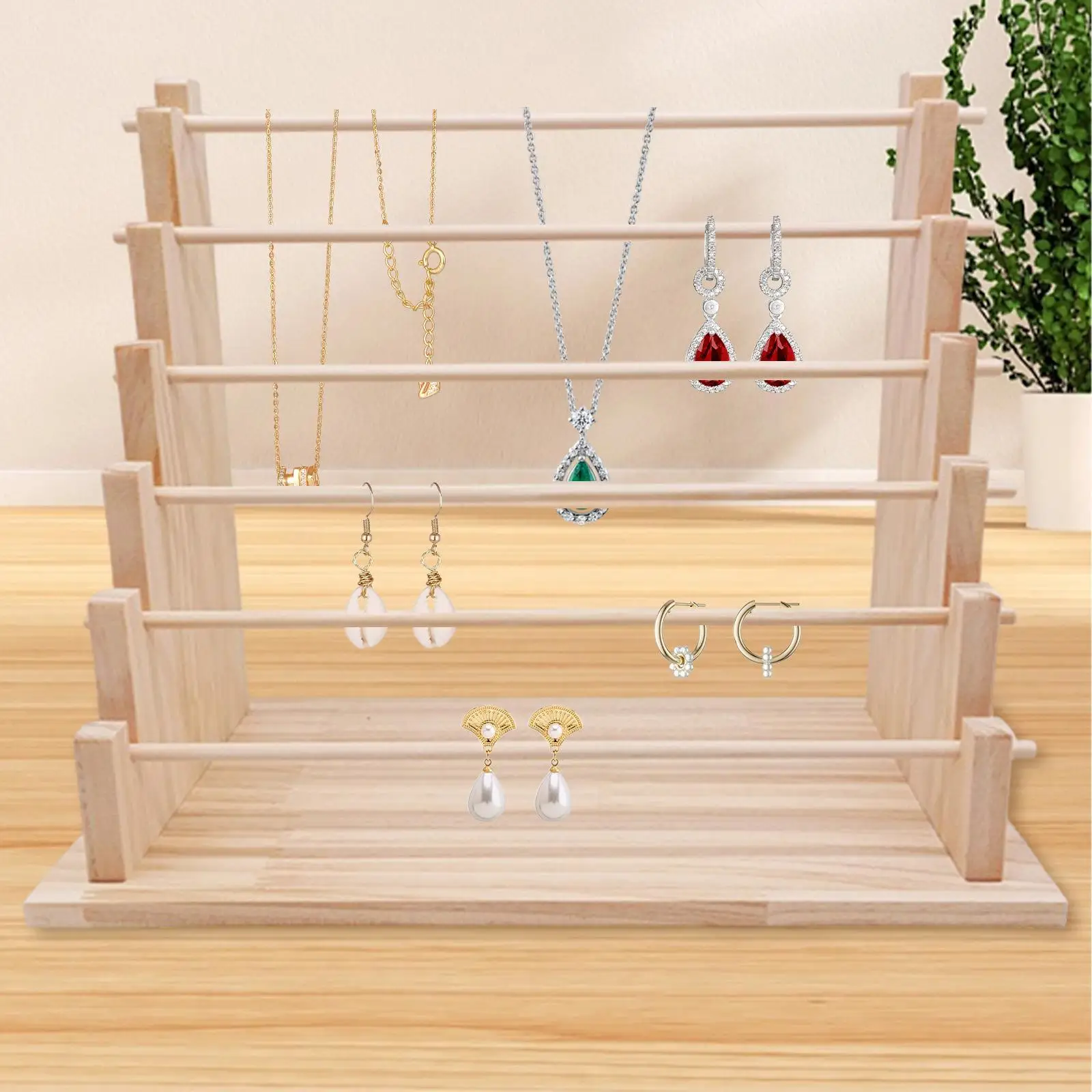 

6-Layer Wooden Bracelet Tiered Display Stand Jewelry Rings Displaying Desktop Jewelry Stand for Hair Rope and Hoop Organizer