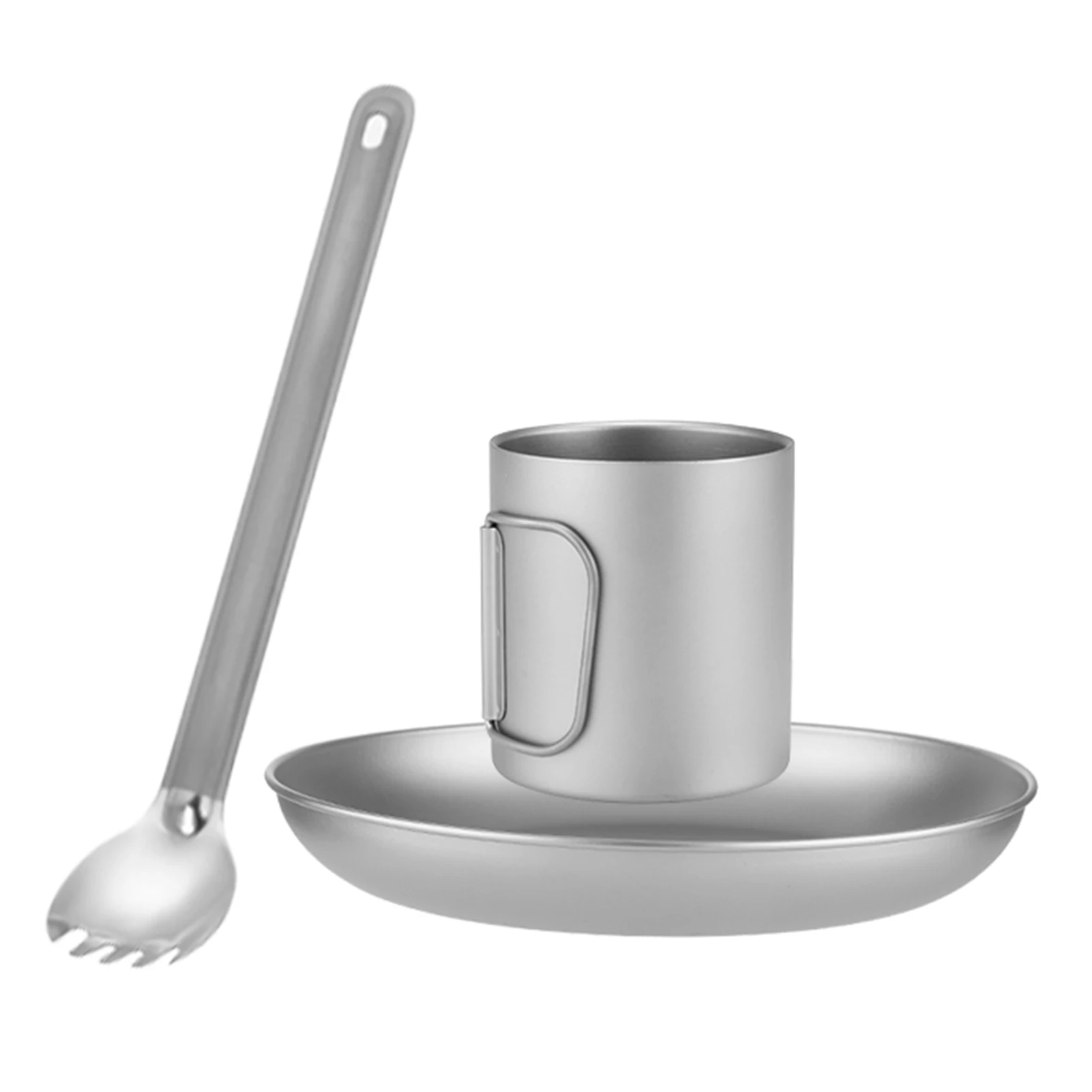 

Titanium Camping Utensils Set for One People Ultra-light Portable 450ml Mug 800ml Dinner Plate Spork Titanium Cup Titanium