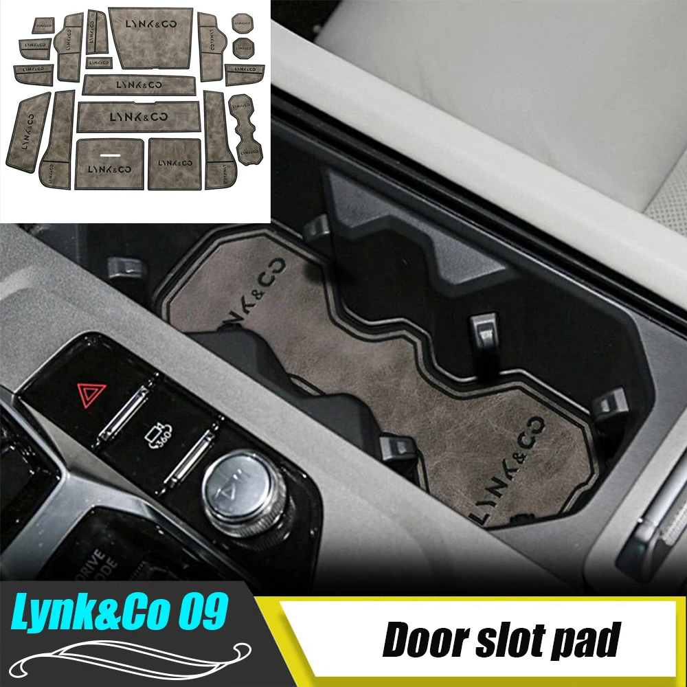 

Leather Car Anti-Slip Gate Slot Cup Pad Mat Door Groove Non-Slip Pad Water Coaster For Lynk&Co 09 2021 Protect Accessories