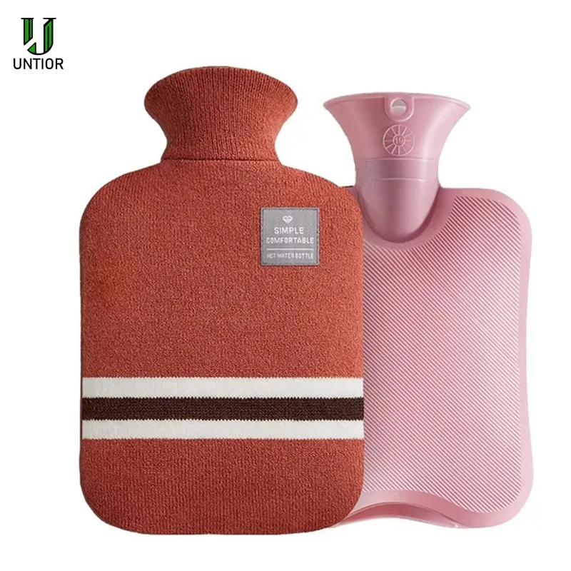 UNTIOR 1L/2L Winter Hot Water Bottle Cloth Cover Hot Water Bag For Hot and Cold Compress Warmer Bed Hand Feet Keep Warm