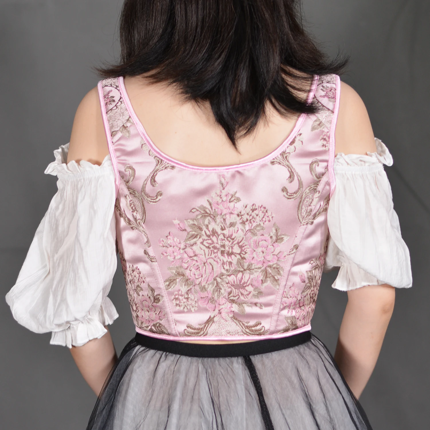 French Style Bodice Floral Print Overbust Corset Lace-up Crop Top Renaissance Corset Tops