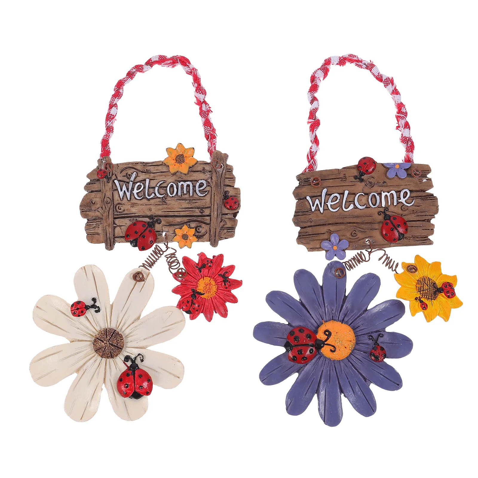 

2Pcs Resin Ladybug Sunflower Door Hanging Welcome Ornament Pendant Pastoral Style Home Decor Indoor Outdoor Welcome Ornament