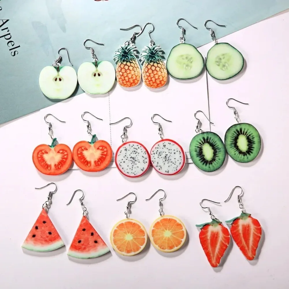 Women Summer Beach Fruit Drop Earrings Watermelon Strawberry Pineapple Cute Fashion Ideal for Daily Party Holiday Present Gift