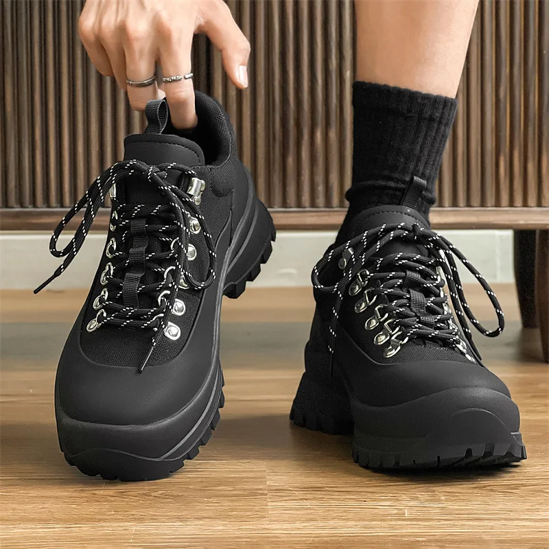 Non-Slip Platform Increase Boots for Men Non-Slip Outdoor Hiking Shoes Vintage Style Male Climbing Boots Classic Walking Shoes