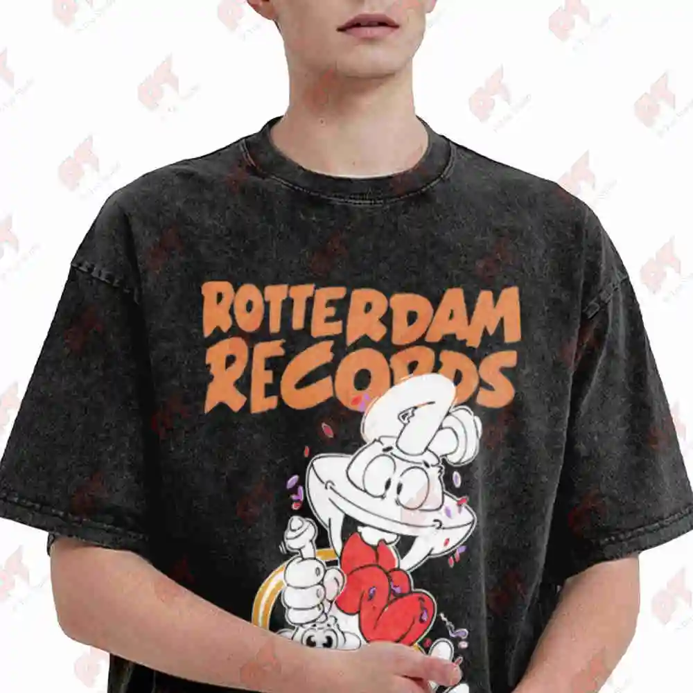 Rotterdam Records Gabber Techno Vintage Washed Tee Pure Cotton T-Shirt