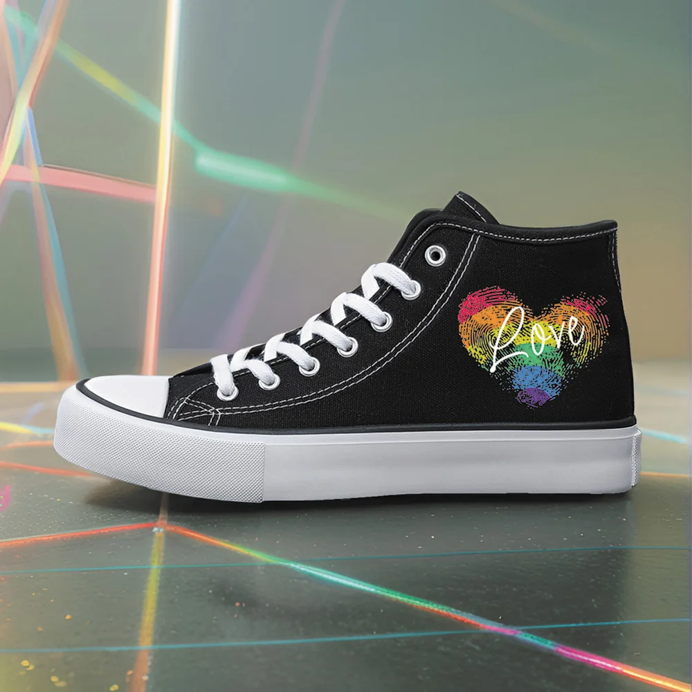 Women's Sports Shoes, Student Sports Enthusiasts, Spring and Summer Women's Canvas Shoes, Colorfulful Fingerprint Heart High-Top Round Toe Flats Bottom Breathable Vulcanized Shoes, Digital Printing Women's Shoes