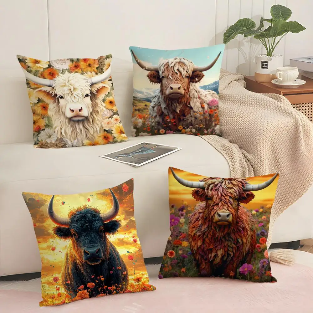 نابضة بالحياة المرتفعات البقرة نمط غطاء الوسادة حريري قصير أفخم مع سحاب غير مرئي الغبار أريكة كيس وسادة للديكور المنزل