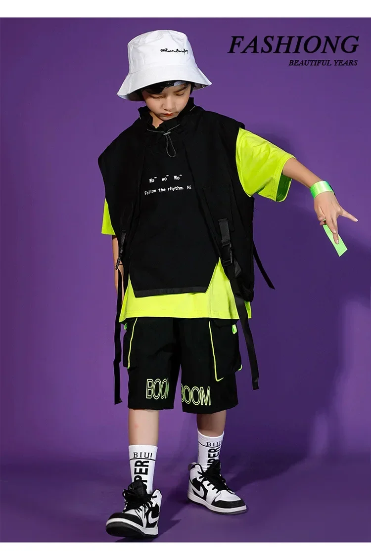 Kinder Hip-Hop-Weste-Set, trendiges Street-Dance-Outfit für Jungen und Mädchen, Jazz-Tanz-Trainings- und Auftrittskleidung – Detail 6