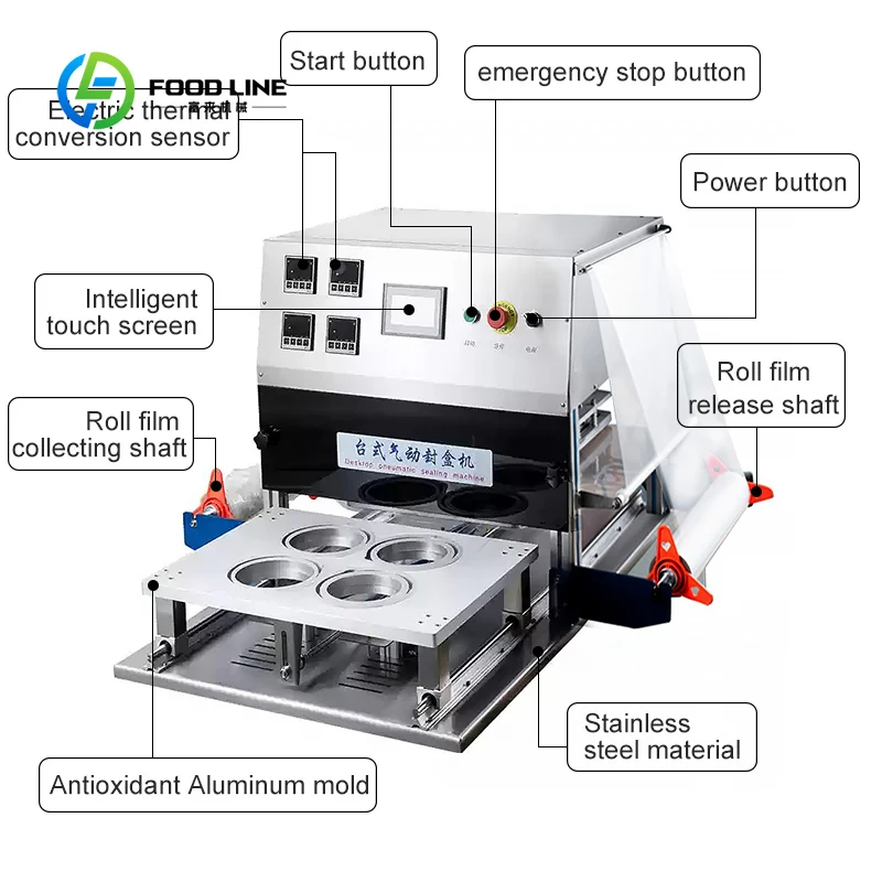Automatic Seal Four Trays at a Time Paper Bowls Sealing Machine Pneumatic Plastic Cup Tray Sealer Easy-to-Operate Customized