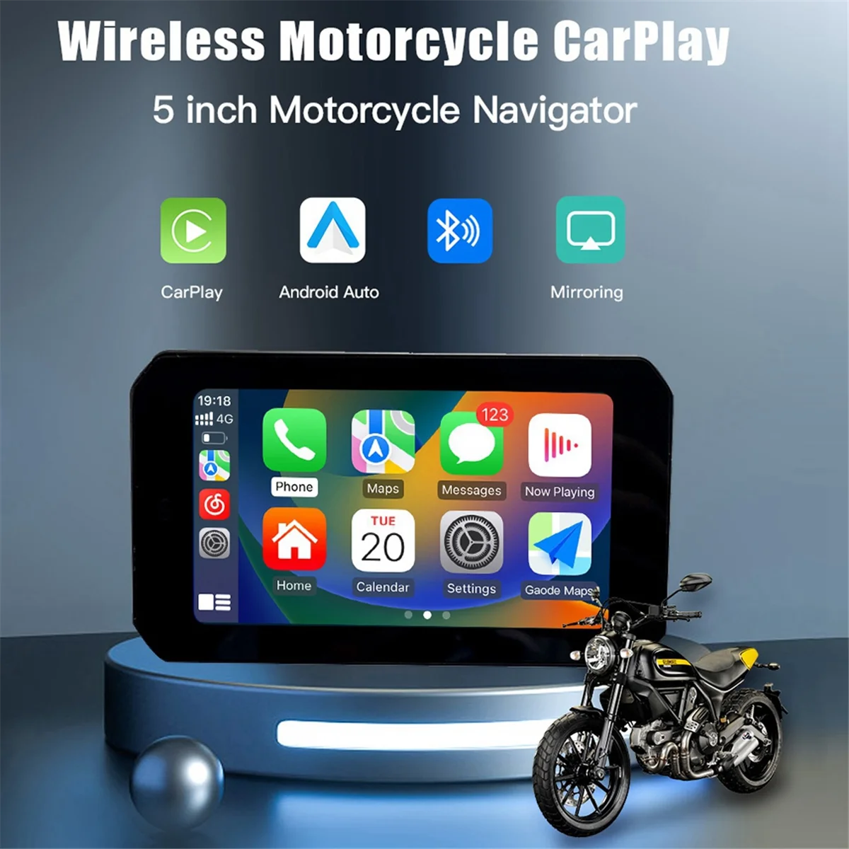 5 Inch Motorcycle Display Wireless Carplay Android Portable Navigation GPS Screen Dual Camera Tire Pressure Monitor Kits