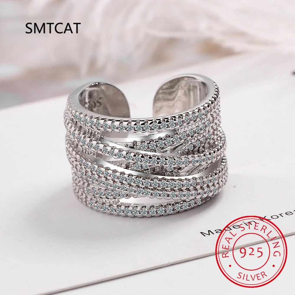 Full D Color Simulated Moissanite Multilayer Ring 925 Sterling Sliver Solid 18k White Gold Eternity Band Wedding Engagement Ring