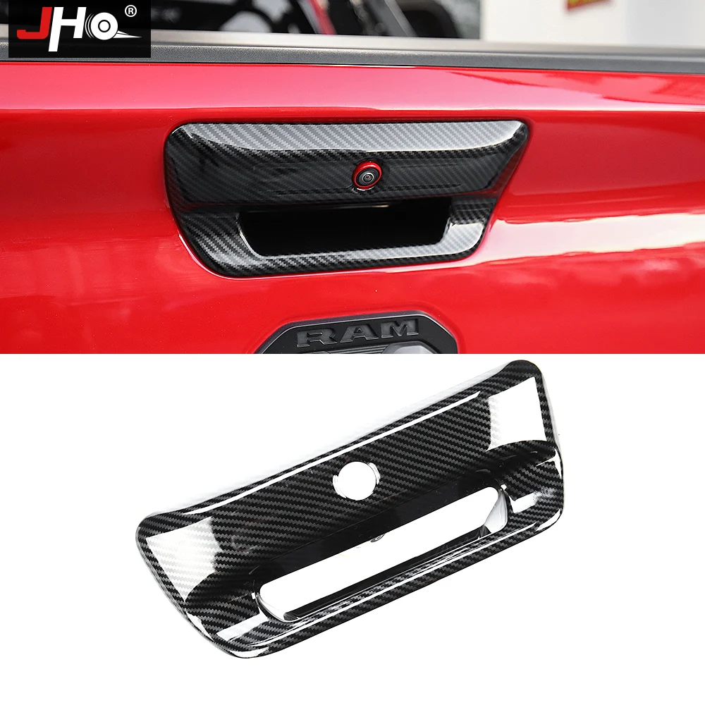 

JHO Tailgate Handle Decorate Trim ABS Carbon Fiber Grain Cover For 2019 2020 Dodge Ram 1500 Protector Exterior Accessories