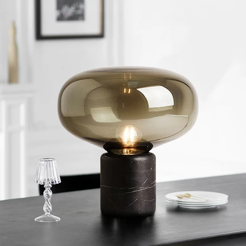 

Postmodern Marble Desk Lamp Glass Mushroom Nordic Designer Simple Modern Living Lamp Bedroom Study Bedside Lamp