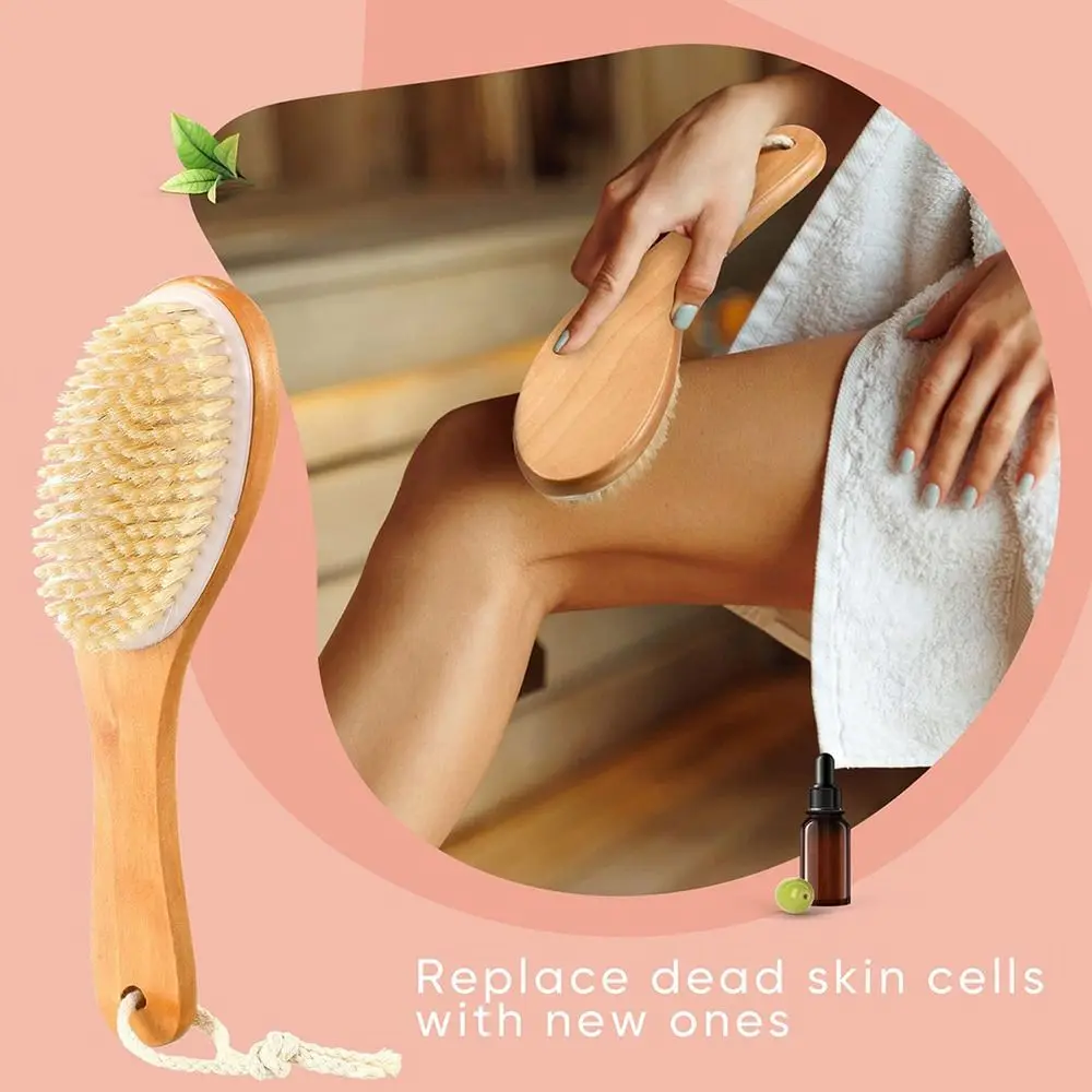 Durable Boar Bristle Body Brush Wooden Soft Shower Brushes Natural Dry Brushing for Exfoliation
