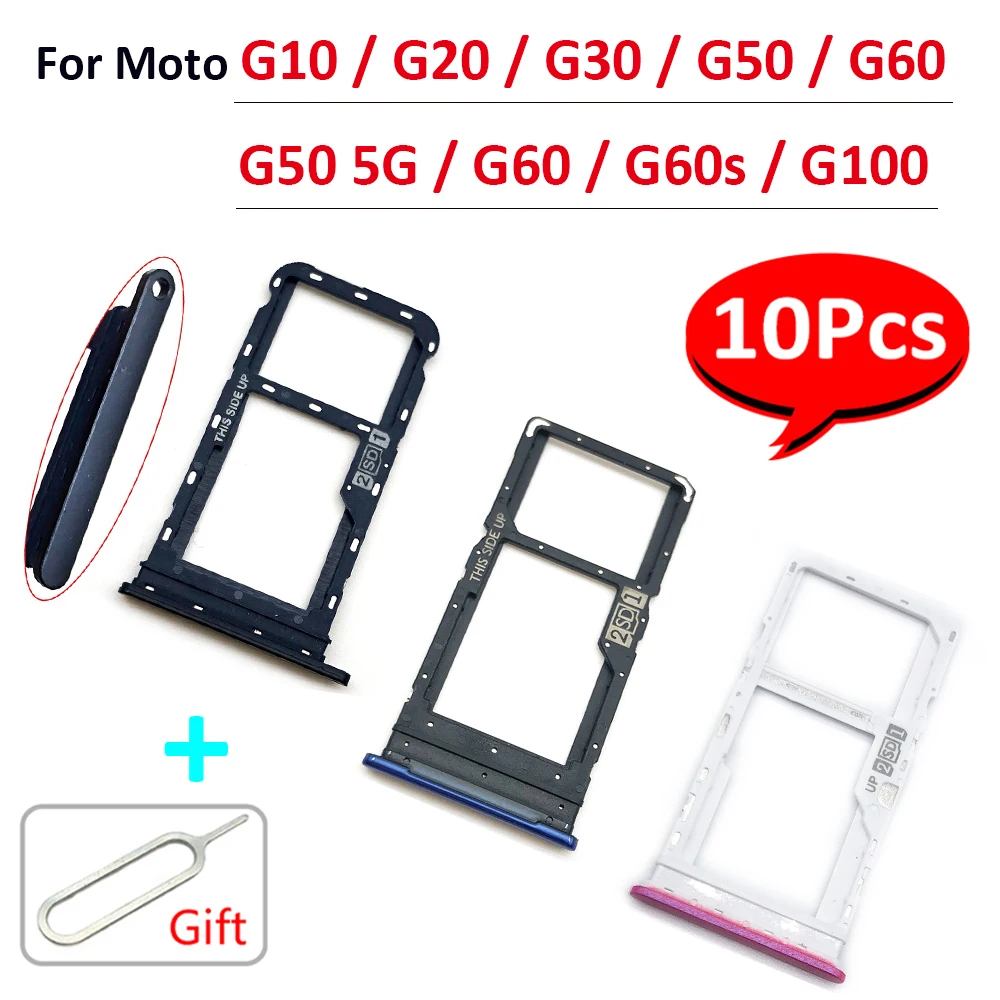 

10Pcs，SIM Card Tray Slot Holder For Moto G10 G20 G30 G50 5G G60 G100 G60S Sim SD Card Reader Socket Adapter Replacement Parts