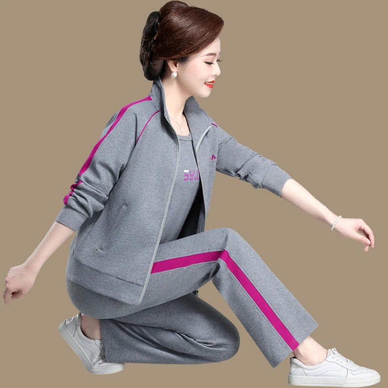 

Повседневный комплект из двух предметов для женщин среднего возраста: осенняя верхняя одежда, спортивная одежда, смесь полиэстера и хлопка, застежка-молния, длинные брюки