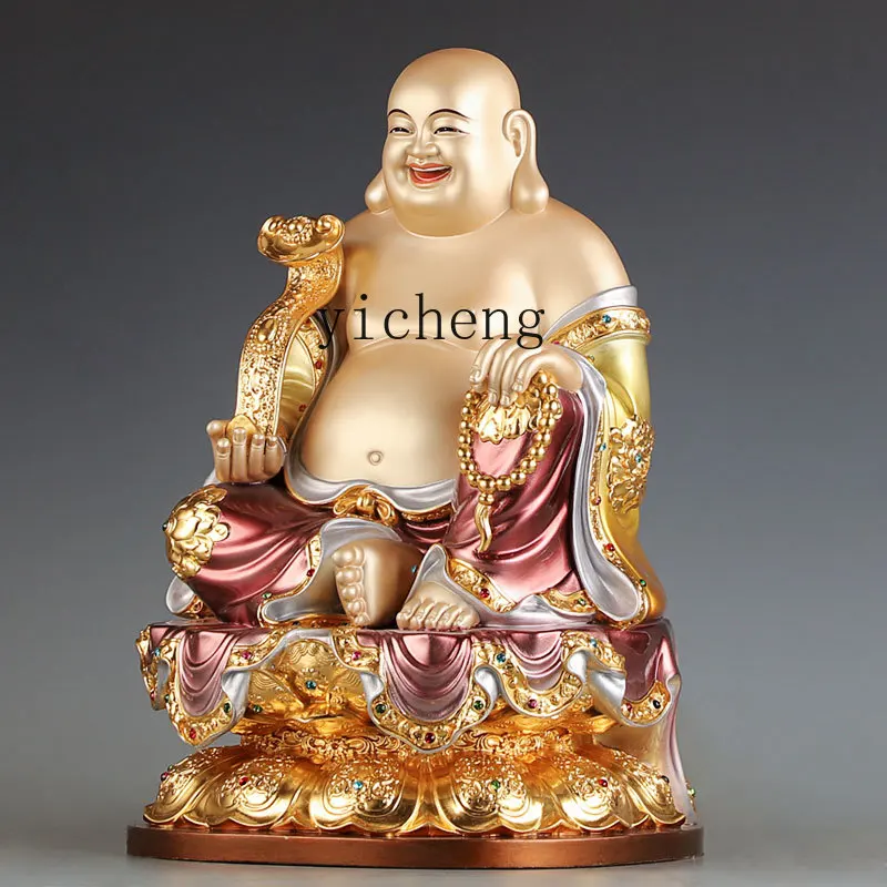 FJ-21 Enamel Pure Copper Maitreya Buddha Statue, Home Worship Bodhisattva Statue Lucky Ornament