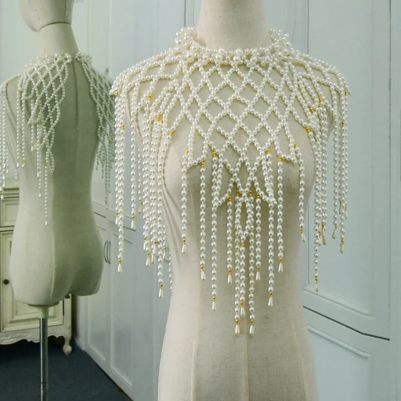 سلسلة الجسم المصنوعة يدويًا بالكامل موضة اللؤلؤ مثير شال الصدرية سلسلة موضة الصدر سلسلة حفلة عيد ميلاد الزفاف شال مجوهرات الجسم