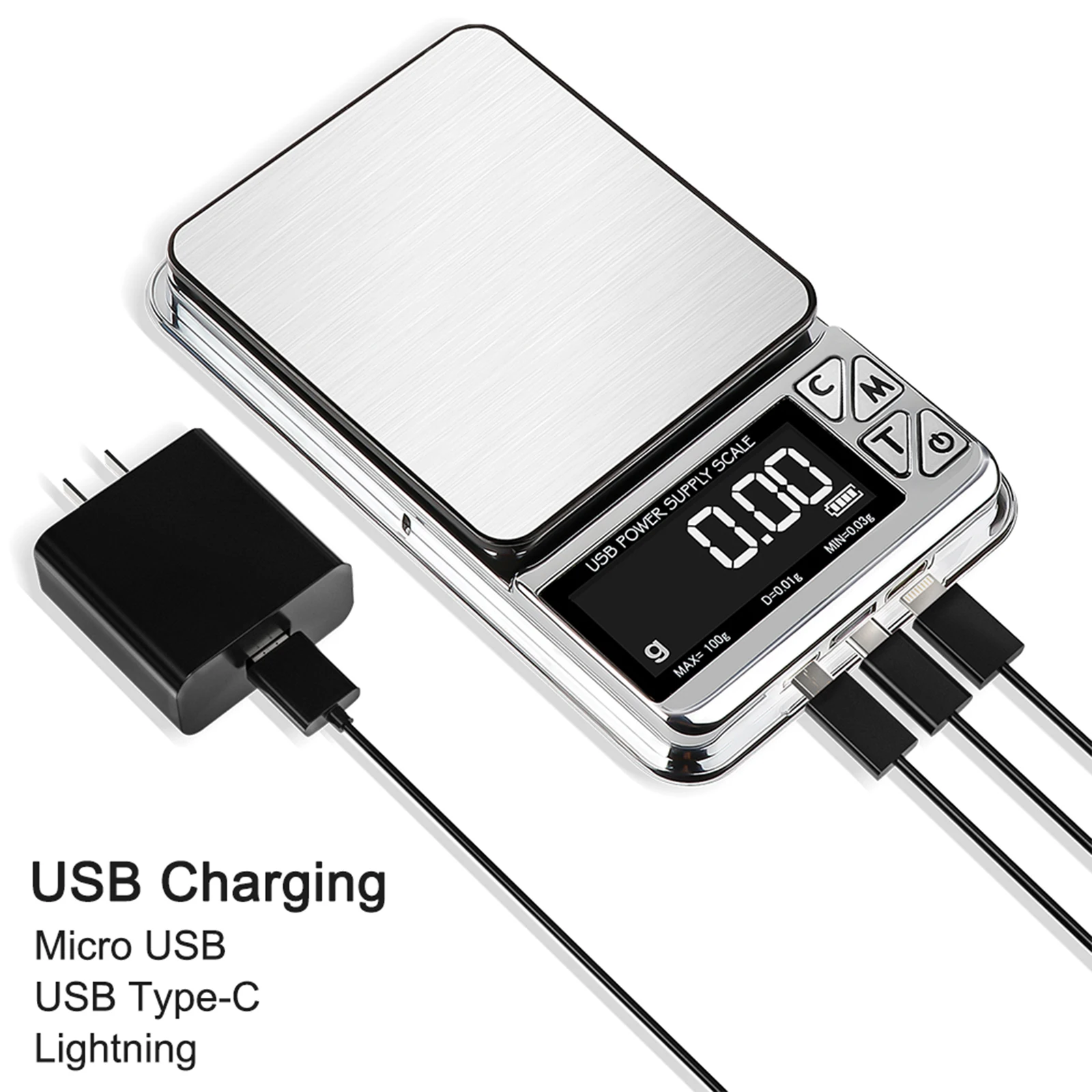 High Precision Electronic Scale 500g/100g Digital LCD Count USB Charging Stainless Pocket Kitchen Scales Diamond Weighing Scales