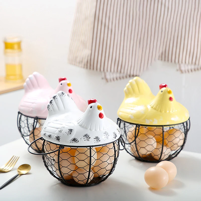 Eramic Egg Basket Potato Sundries Basket Egg Container Home Storage Organization Iron Fruit Storage Basket Kitchen Decoration