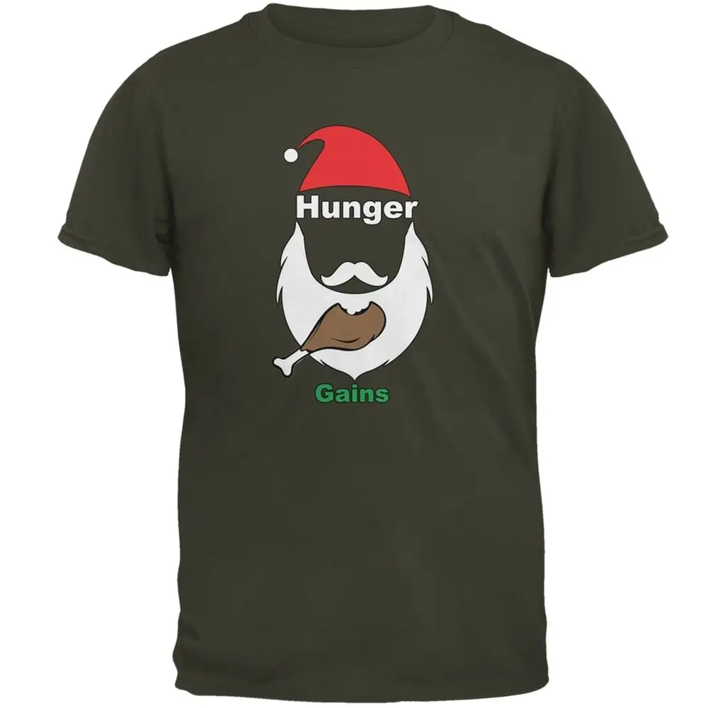 Christmas Hunger Gains Santa Olive Adult T-Shirt  High Quality 100%Cotton Short Sleeve