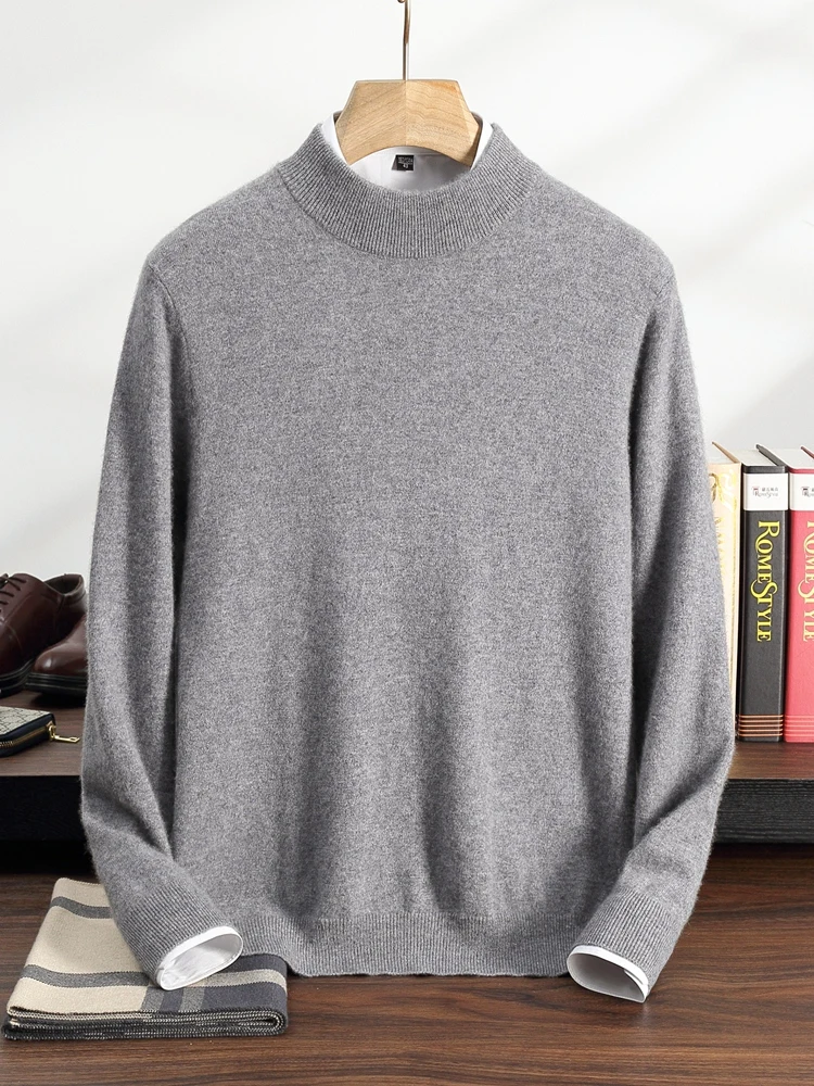 TLOML Men 100% Cashmere Sweater Mock Neck Basic Pullover Autumn Winter Soft Warm Comfy Bottom Cashmere Knitwear High Quality Top