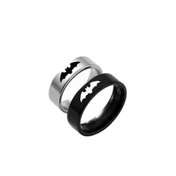 Yin Yang Bat Stainless Steel Couple Rings Punk Black Silver Color Vampire Ring For Women Men Halloween Jewelry