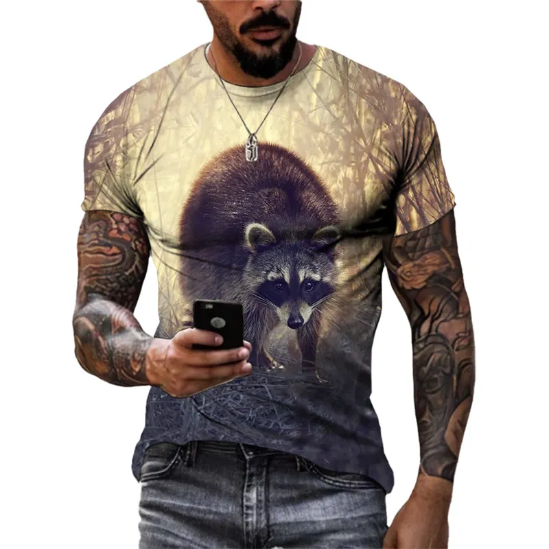 New 3D Cute Funny Raccoon graphic t shirts Summer Fashion Men Casual Round Neck Tees 3D Animal Pattern Printed Short Sleeve Tops