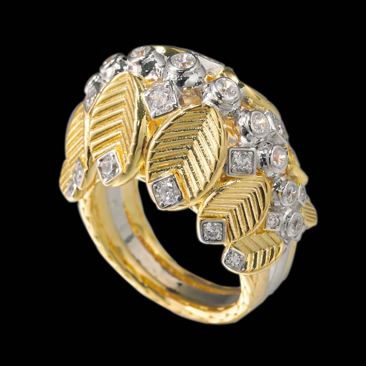 Real 925 Silver High Carbon Daimond Carving Leaf Coffee Bean Rings Cocktail Ring Luxury Gold Plated Designer Fine Jewelry Party