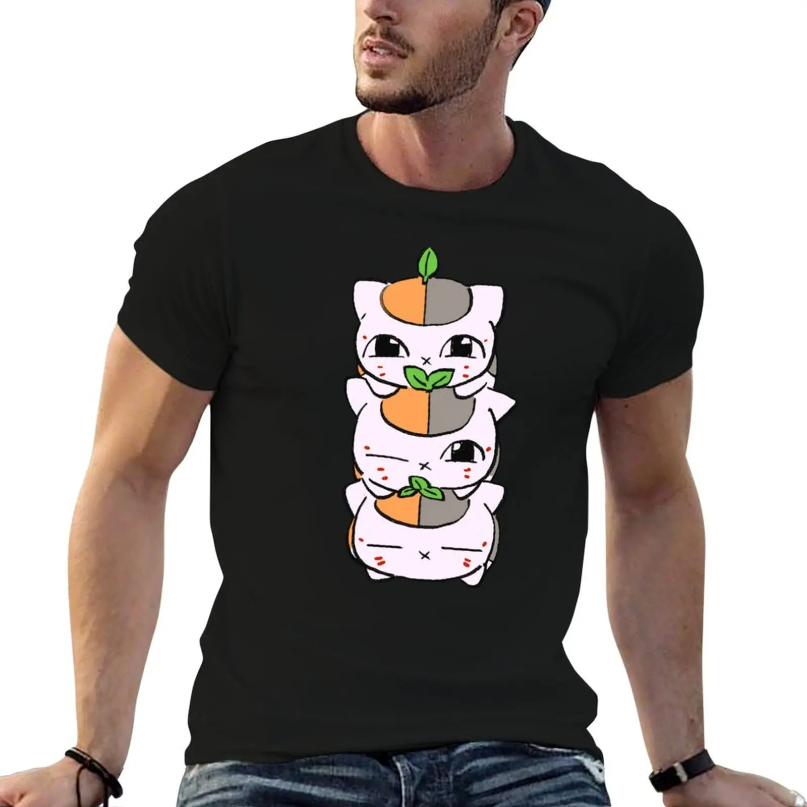 I draw three nyanko sensei tower / Natsume's Book of Friends movie T-Shirt summer top anime tshirt t shirts for men pack