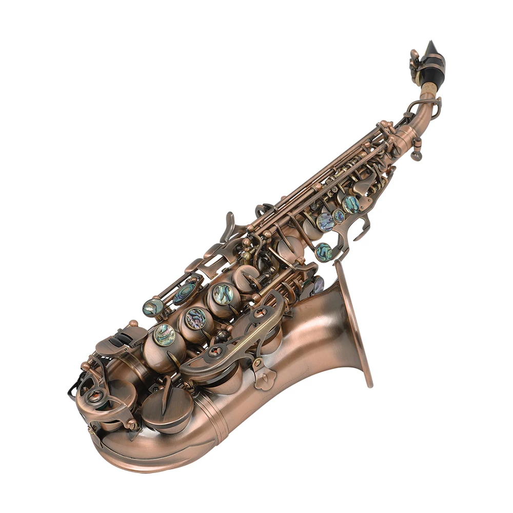 Handmade Bb Curved Soprano Saxophone Retro Elbow Brass for Band Exam & Daily Playing Performance