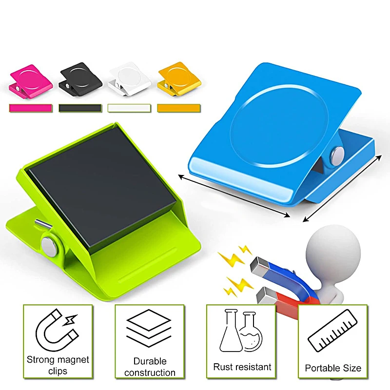 Colorful Square Fridge Magnets Strong Magnetic Clips Metal Clips for Notes & Papers Suitable for Home, Office, and Personal Use