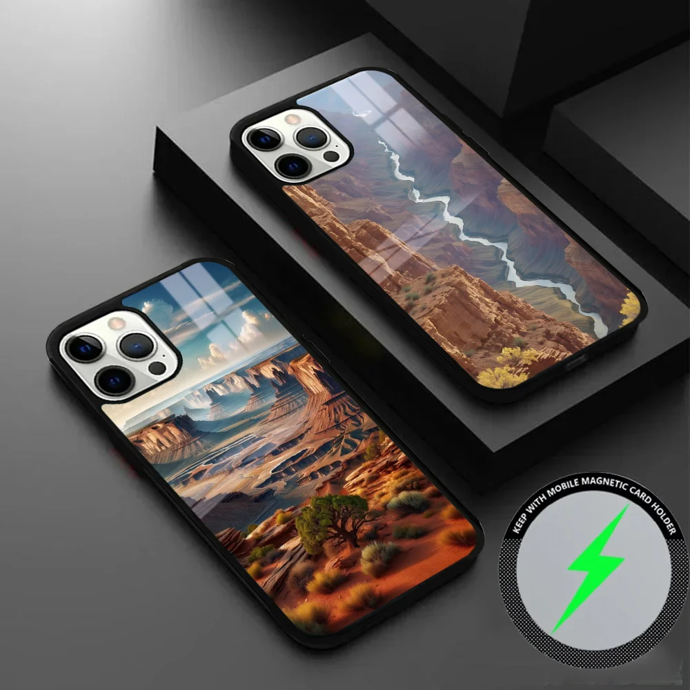 Grand Canyon Phone Case For iPhone 16 15 14 13 12 11 Pro Max Plus Mini Magsafe Mirror Wireless Magnetic Cover