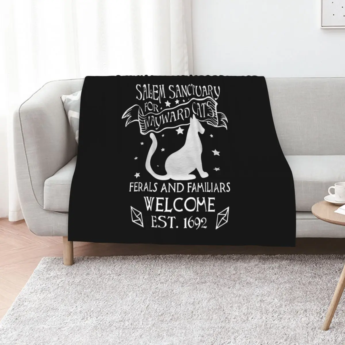 Salem sanctuary for wayward cats Ferals and familiars welcome est 1692 Throw Blanket Giant Sofa Furrys Plush Blankets