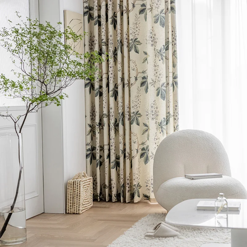 Scandinavian Style Printing Curtains for Living Room Bedroom Cotton Linen Blackout Curtains Modern Simple Curtains Customize