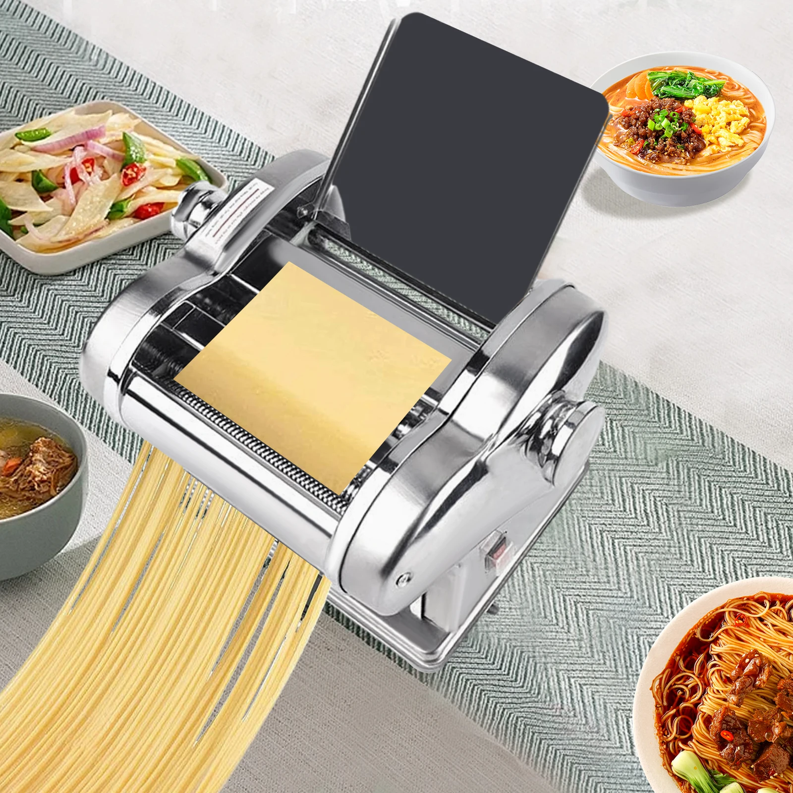 Automatic Noodle Press Machine with 6 Adjustments Tabletop Electric Pasta Maker Fresh Pasta Dough Roller