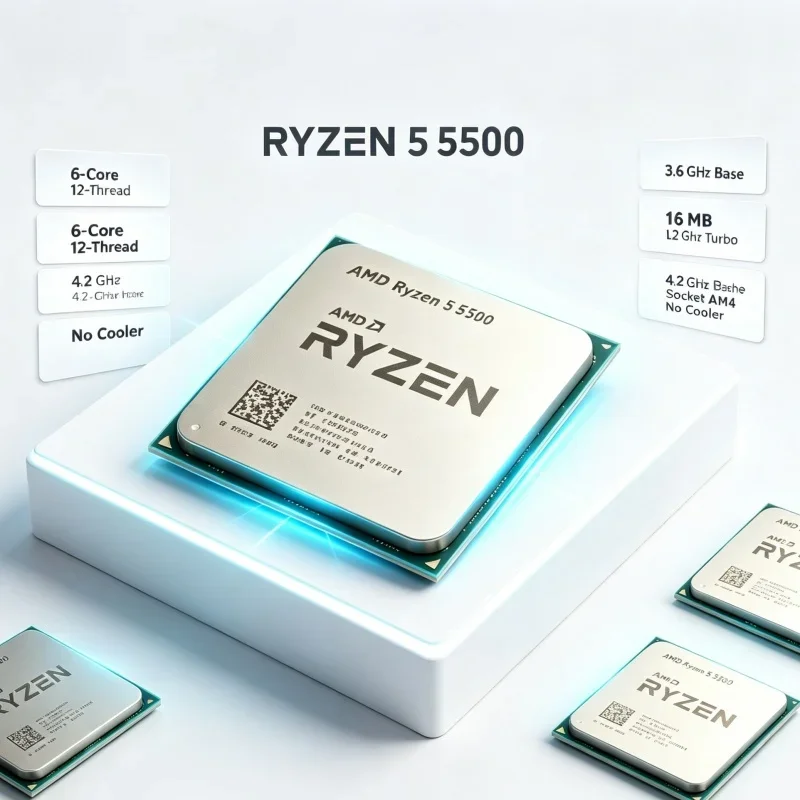 AMD R5 5500 AM4 Upgrade Processor 6‑Core 12‑Thread 3.6GHz 7nm 16MB L3 Cache 65W Without Cooler