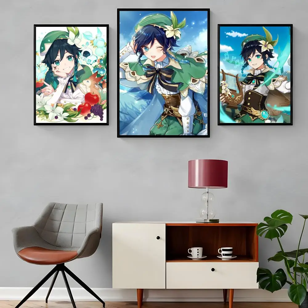 Genshin Impact Venti Painting Calligraphy Canvas Poster: Crease Free Waterproof Durable All Space Wall Decor
