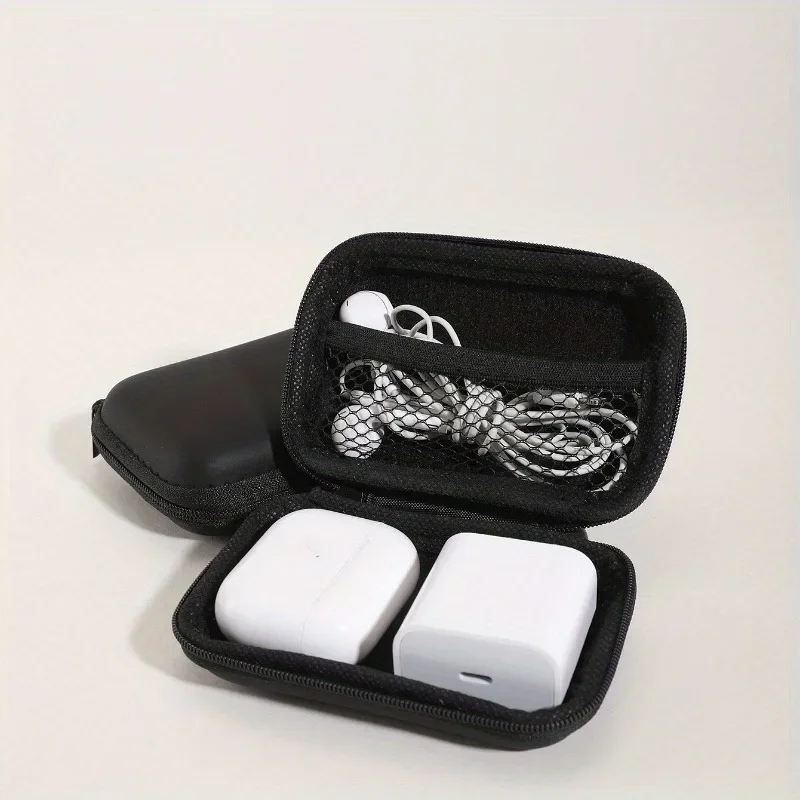 Stylish Headphone Data Cable Storage Hard Drive Bag Simple Portable Charger Headphone Zipper Box