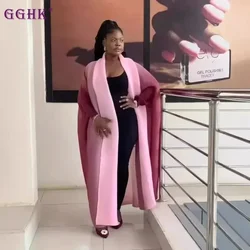 GGHK Pleated Women Plus Size Trench 2024 Autumn New Lapel Bat Sleeve Solid Color Vintage Cardigan Design Female Luxury Abaya