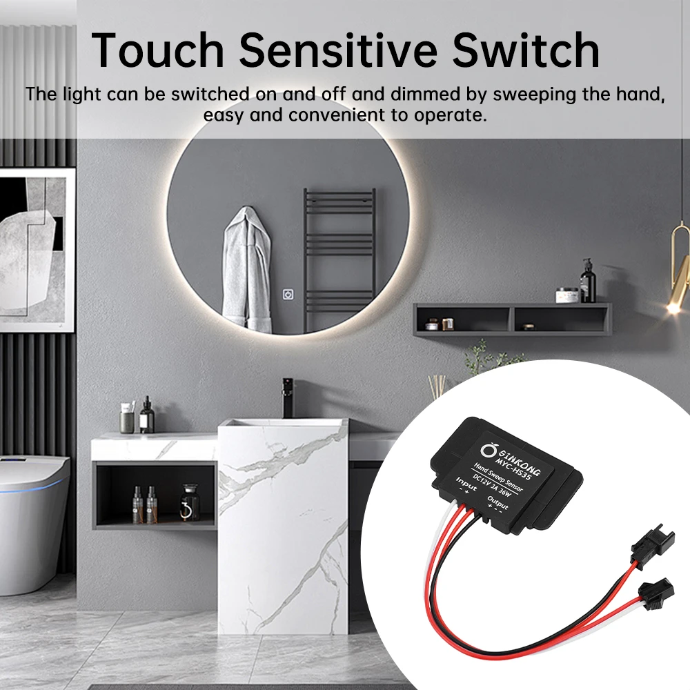DC 12V Bathroom Mirror Switch Makeup Mirror LED Stepless Dimming Dimmer Switch Touch Hand Sweeping Switch Sensor For LED Light