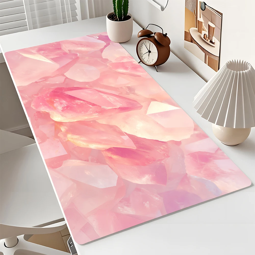 

Розовый большой коврик для мыши с абстрактным узором, настольный коврик с прошитыми краями, нескользящие прочные аксессуары для ПК, игровой коврик tapis souris
