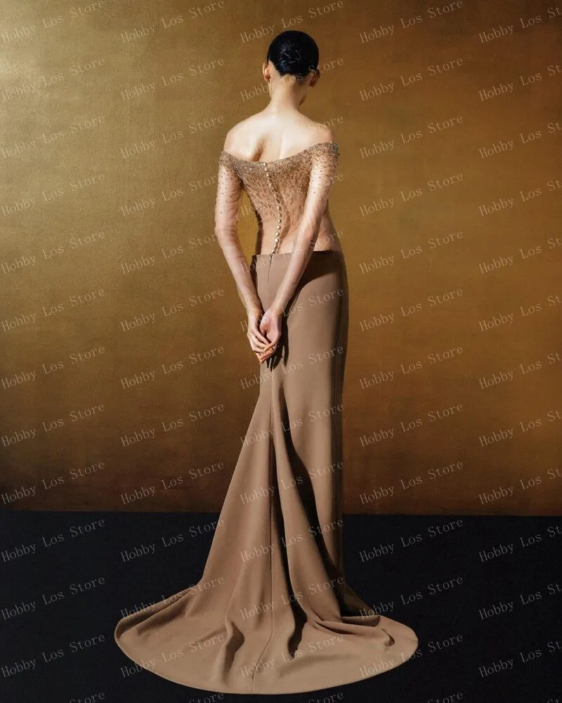 High Waist Brown Slit Design Women's Elegant Formal Occasion Soft Material Body-hugging Ankle-length Evening Skirt Ever Pretty