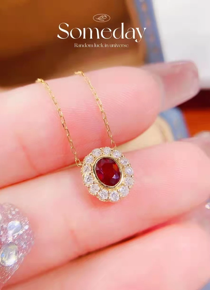 XCL Fashion Elegant Ruby&Sapphire with Natural Diamond Necklace Jewelry for Lady&Party&All Season&Daily Wear